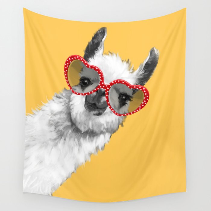 Fashion Hipster Llama with Glasses Wall Tapestry by Big Nose Work | Society6