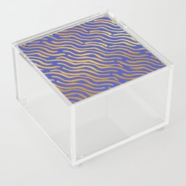 Indigo Blue Gold colored abstract lines pattern Acrylic Box