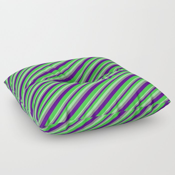 Green, Gray, Indigo, and Lime Green Colored Stripes Pattern Floor Pillow