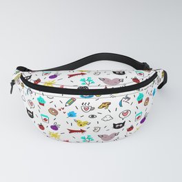 Vintage funny cats, unicorns, flowers and fruits pattern Fanny Pack