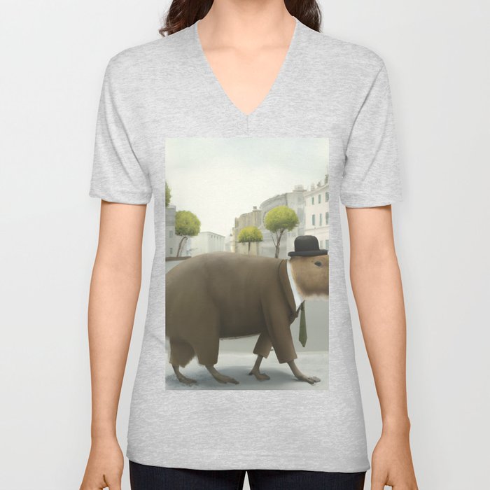 Anthropomorphic capybara in a suit V Neck T Shirt
