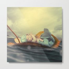 Baby Mermaid Metal Print | Vintage, Abstract, Nursery, Illustration, Sea, Ocean, Sky, Mermaid, Nature, Mommy 