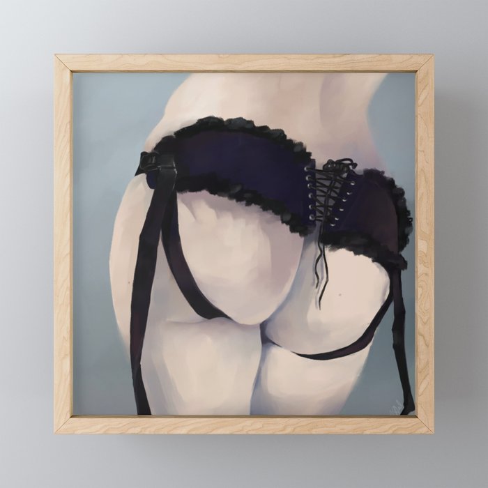 Butt 3 - Cute butt bum in a lace-up corset outfit Framed Mini Art Print