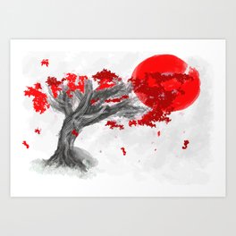 Red Moon Blossom Art Print | Flowers, Moonflowerpatter, Bloomtree, Redmoon, Blossomtree, Blossoming, Art, Floral, Painting 