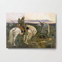 “The Knight at the Crossroads” by Victor Vasnetsov Metal Print | Skull, Epitaph, Epics, Destruction, Crossroads, Bravery, Painting, Death, Wasteland, Honour 