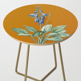 Vintage Daylily Botanical Illustration on Sunset Orange Side Table