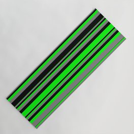 [ Thumbnail: Lime, Gray, and Black Colored Striped/Lined Pattern Yoga Mat ]