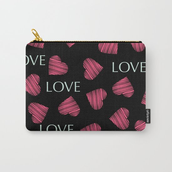 Seamless hearts pattern retro texture, red and mint hearts background, valentines day print Carry-All Pouch