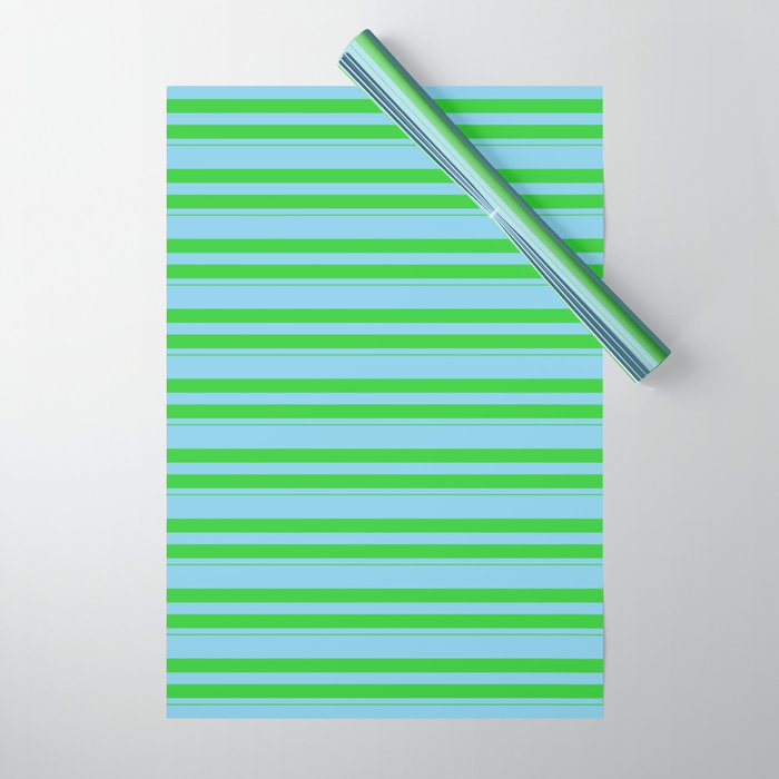 Sky Blue & Lime Green Colored Stripes/Lines Pattern Wrapping Paper