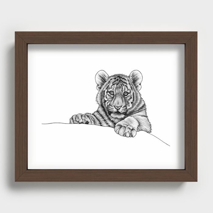 Amur tiger cub - ink illustration Recessed Framed Print