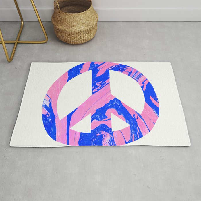 peace, blue & pink Rug