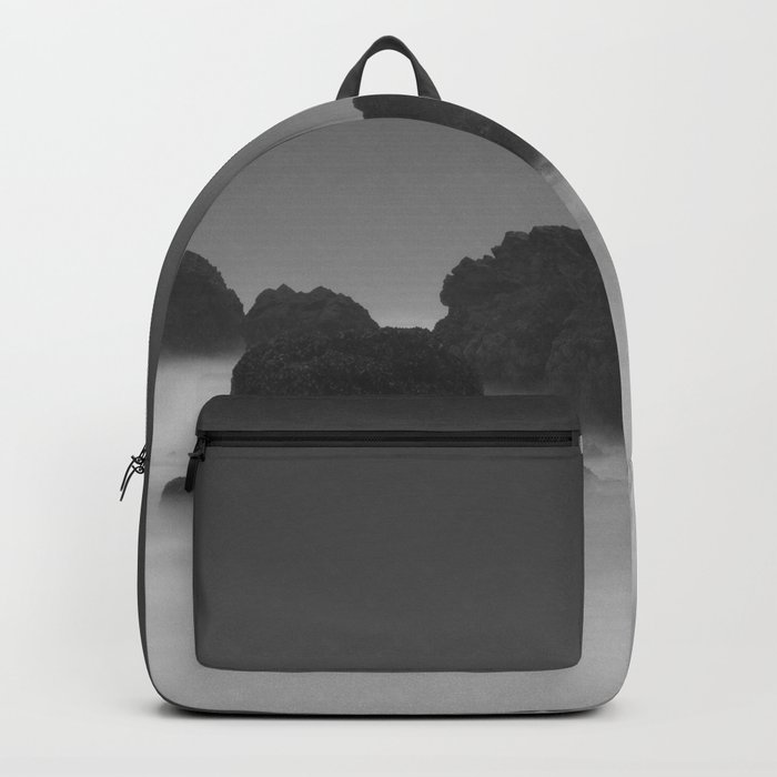 Modern Minimalist Black And White Bleak Landscape Foggy Clouds Backpack