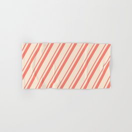 [ Thumbnail: Salmon and Beige Colored Striped Pattern Hand & Bath Towel ]