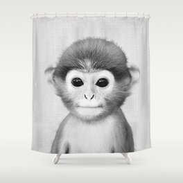 Baby Monkey - Black & White Shower Curtain