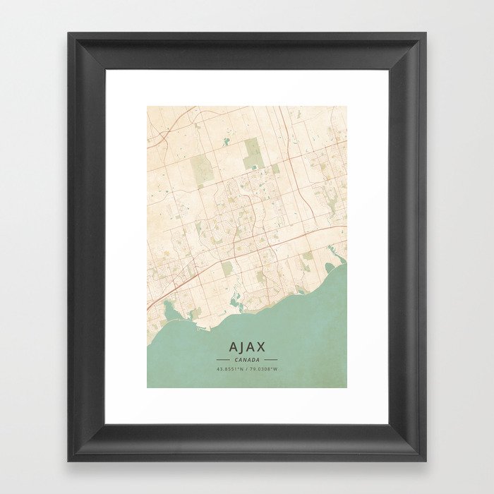 Ajax, Canada - Vintage Map Framed Art Print