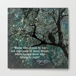 "Those Who Dream by Day" Owl in Tree with Quote by Edgar Allan Poe Metal Print