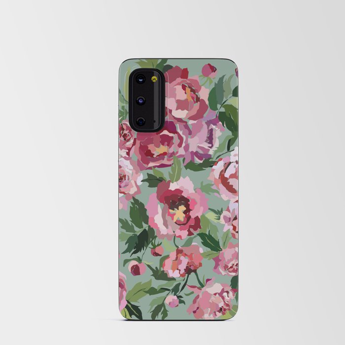 Happy peony blue gray background Android Card Case