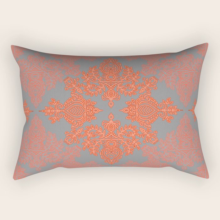 Burnt Orange Coral Grey Doodle Pattern Rectangular Pillow By