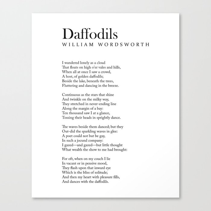 Daffodils - William Wordsworth Poem - Literature - Typography Print 1 Canvas Print