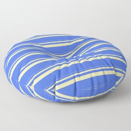 [ Thumbnail: Pale Goldenrod & Royal Blue Colored Stripes/Lines Pattern Floor Pillow ]