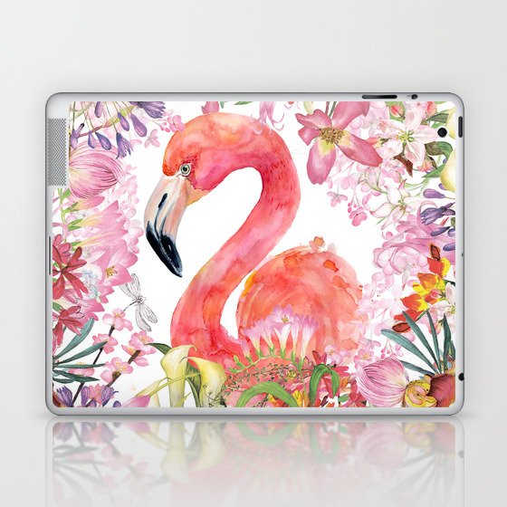 Flamingo in Tropical Flower Jungle Laptop & iPad Skin