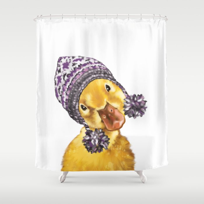 Baby Yellow Duck with Winter Hat Shower Curtain