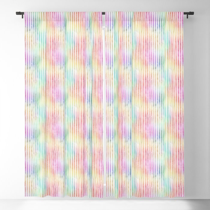 Small Bright Vertical Pastel Watercolor Stripes and Lines Blackout Curtain