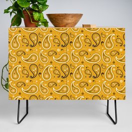 Black and White Paisley Pattern on Mustard Background Credenza