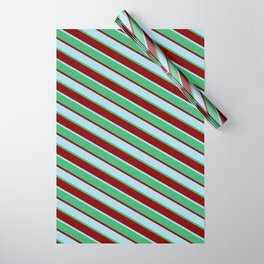 [ Thumbnail: Light Blue, Sea Green, and Maroon Colored Stripes/Lines Pattern Wrapping Paper ]