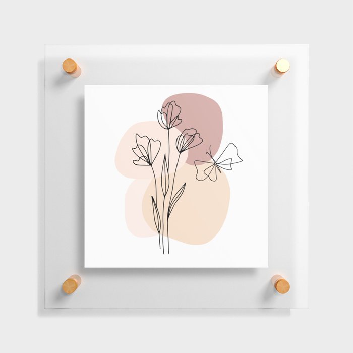 Minimal Line Art Flowers And Butterfly Floating Acrylic Print