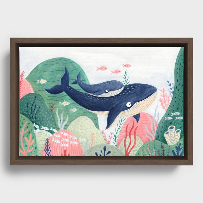 Humpback Whale and Calf Whale Framed Canvas