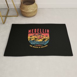 Medellin Colombia Design with Palm Trees and Beach Area & Throw Rug