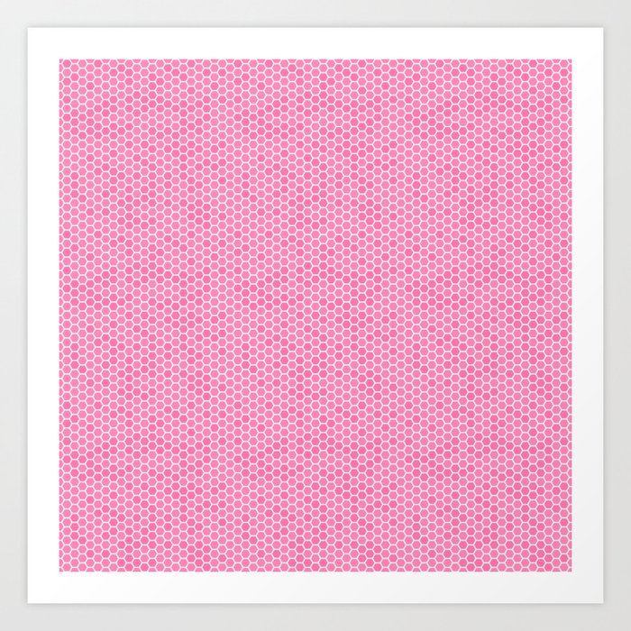 Large Bright Pink Honeycomb Bee Hive Geometric Hexagonal Design Art Print
