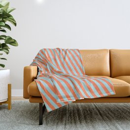 [ Thumbnail: Coral and Powder Blue Colored Lined/Striped Pattern Throw Blanket ]