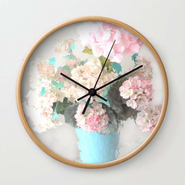 Shabby Chic Hydrangea Flowers Pink White Aqua Blue Wall Clock By Shabby Chic Hydrangea Flowers Pink White Aqua Blue Wall Clock