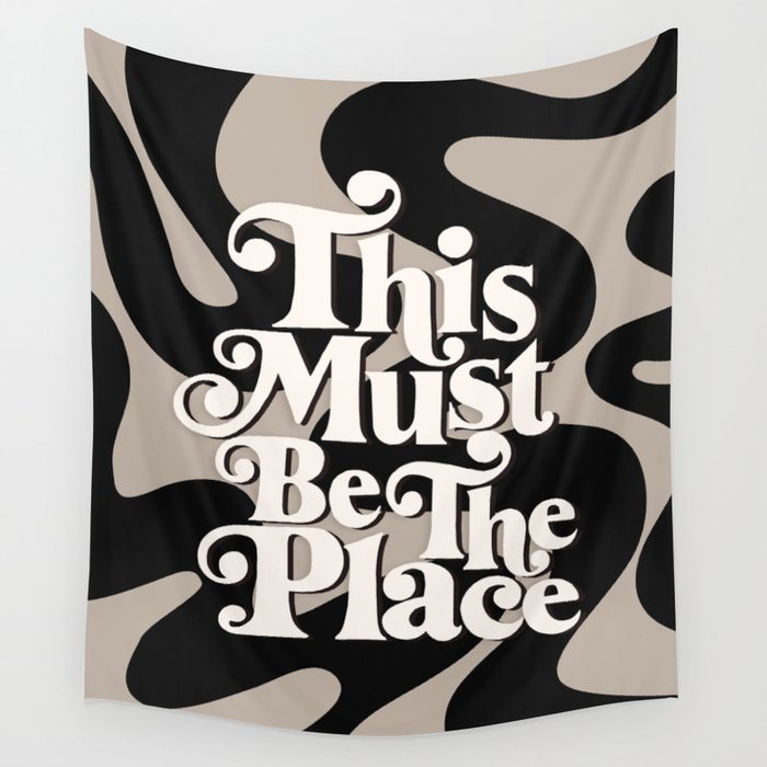 This Must Be The Place - 70s, Vintage, Retro, Abstract Pattern (Black & Beige) Wall Tapestry