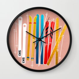 Colorful Ski Illustration and Pattern no 2 Wall Clock