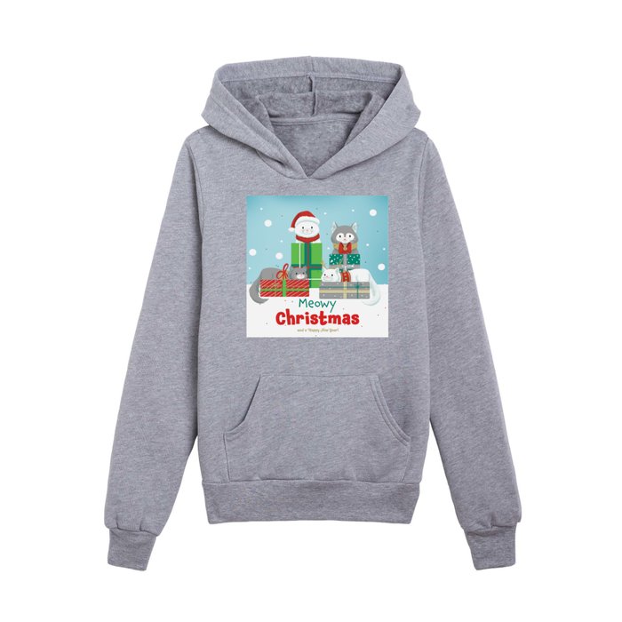 Meowy Christmas square Kids Pullover Hoodie