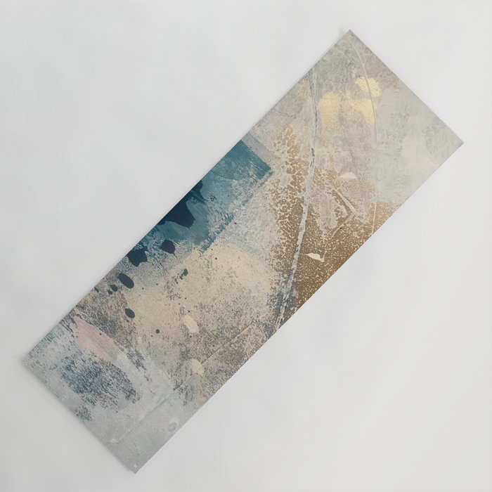 Embrace: a minimal, abstract mixed-media piece in blues and gold with a hint of pink Yoga Mat