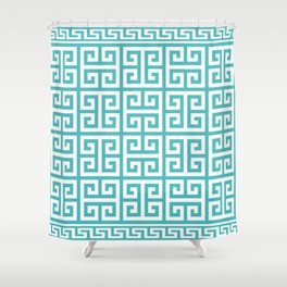 Greek Key (Teal & White Pattern) Shower Curtain