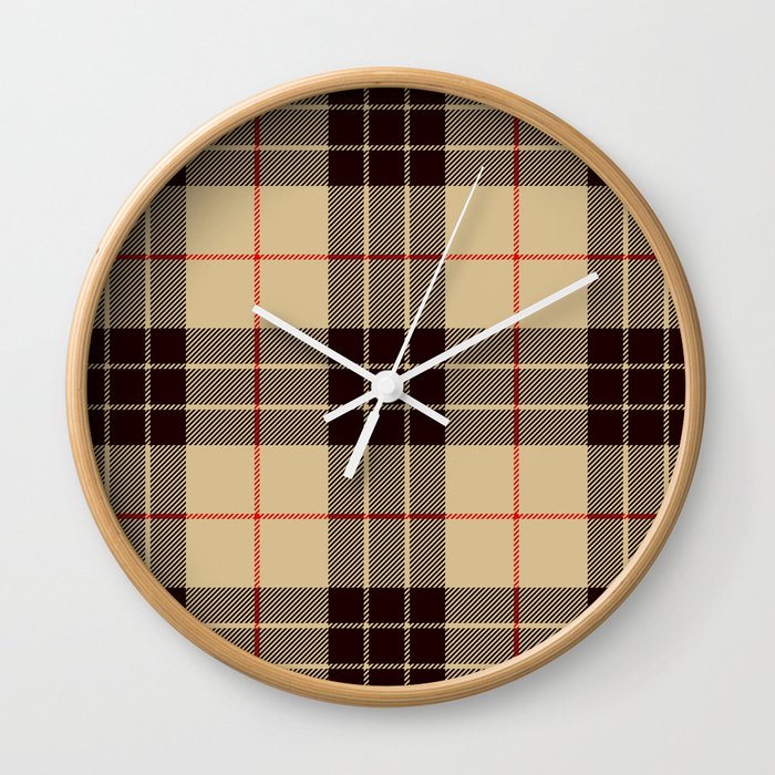 Tan Tartan with Black and Red Stripes Wall Clock
