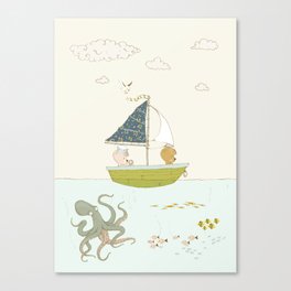 Bears on Sailing Adventure - Nautical Nursery Wall Art Canvas Print