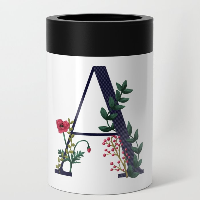 Floral Monogram "A" Can Cooler