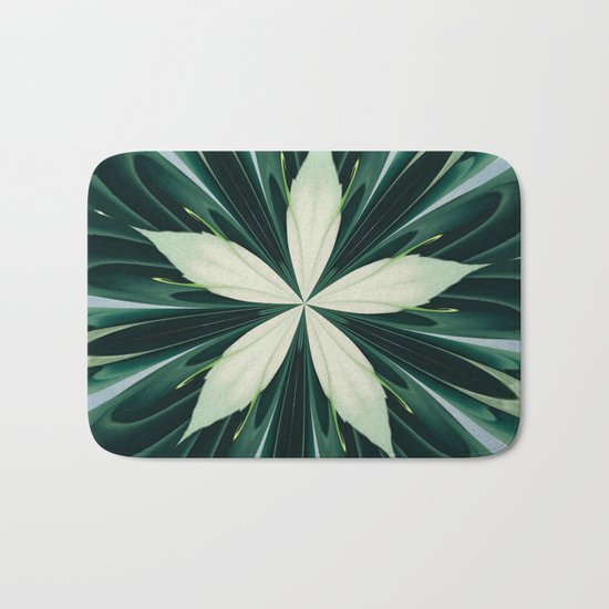 White Leaves In A Green Forest Kaleidoscope Bath Mat