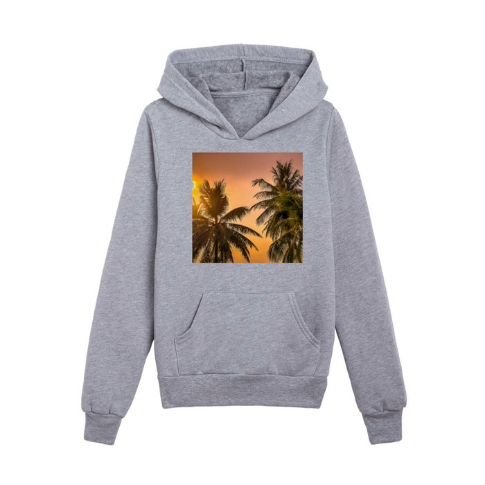 Golden Sunset Palm Trees Kids Pullover Hoodie