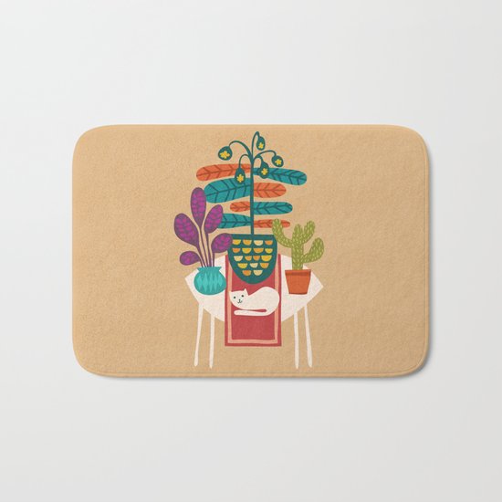 Indoor garden with cat Bath Mat