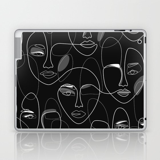Girls in Dark / black background face pattern in lines Laptop & iPad Skin