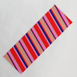 [ Thumbnail: Dark Salmon, Blue, Red, and Violet Colored Lines Pattern Yoga Mat ]