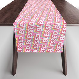 'Blessed' Trendy Rainbow Text Pattern (Pink) Table Runner