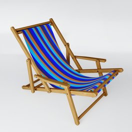 [ Thumbnail: Midnight Blue, Chocolate, Deep Sky Blue & Blue Colored Striped/Lined Pattern Sling Chair ]